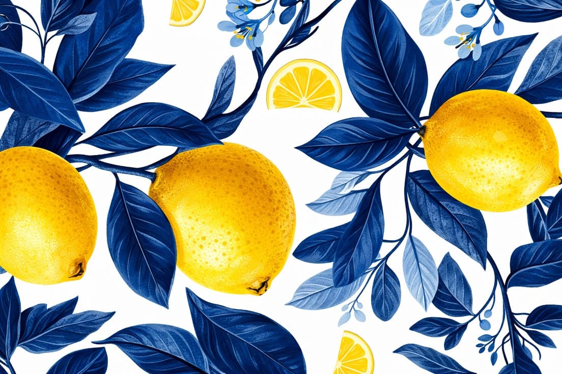 Lemons on blue and white porcelain